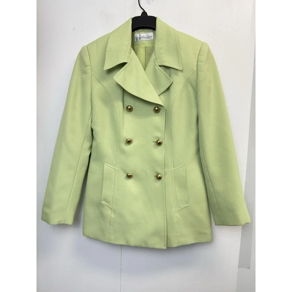 Classic Double-Breasted Green Blazer & Skirt Suit